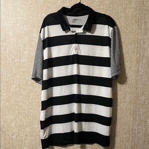 Nike Men's Black and White Striped Polo Shirt
